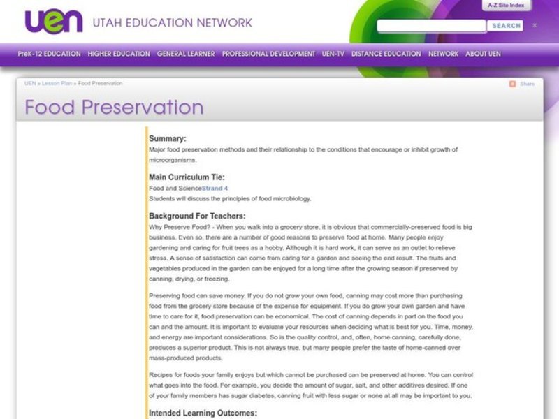 Food Preservation Lesson Plan
