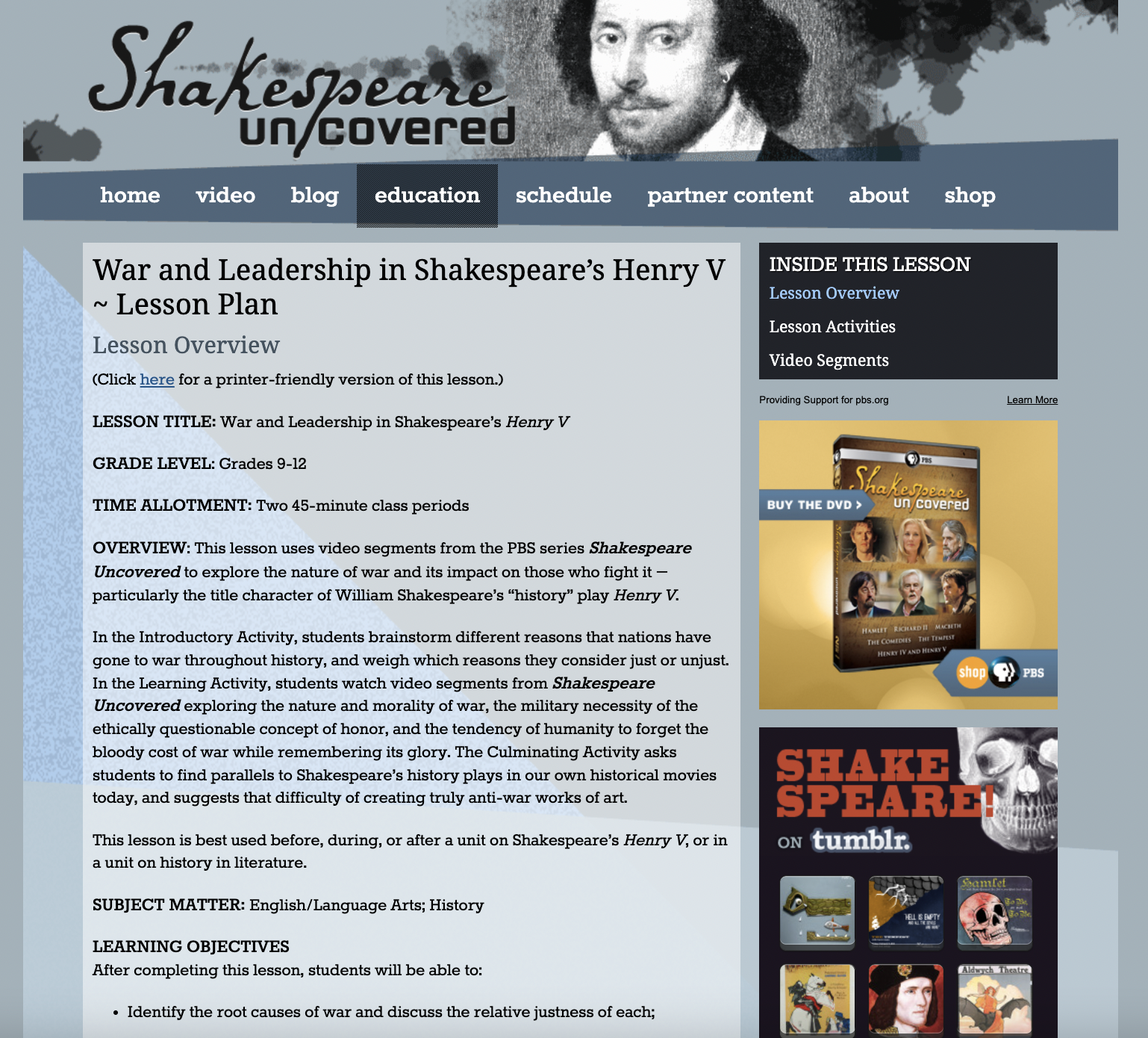 War and Leadership in Shakespeare’s Henry V Lesson Plan