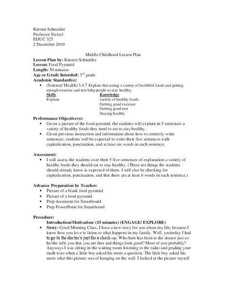 Food Pyramid Lesson Plan