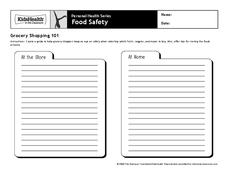 Handout: Food Safety (Grades 6 to 8) Worksheet