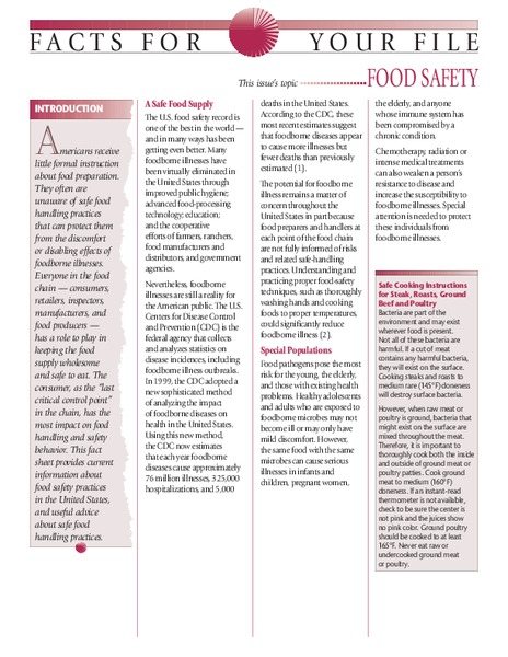 Food Safety Worksheet