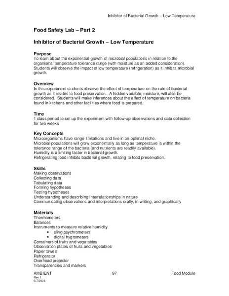 Food Safety Lab Lesson Plan