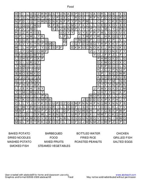 Food Word Search Worksheet