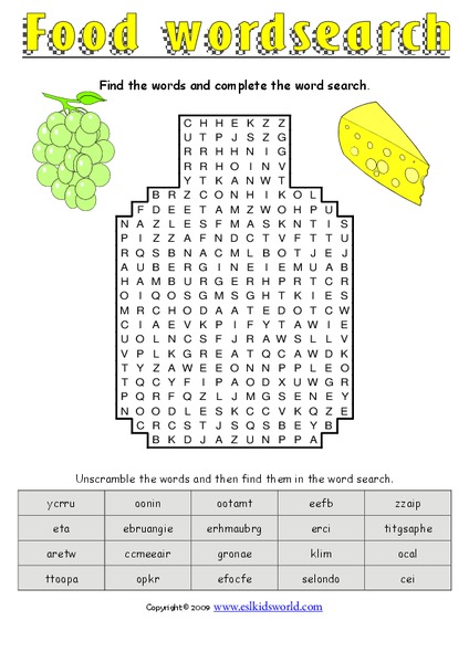 Food Word Search Worksheet