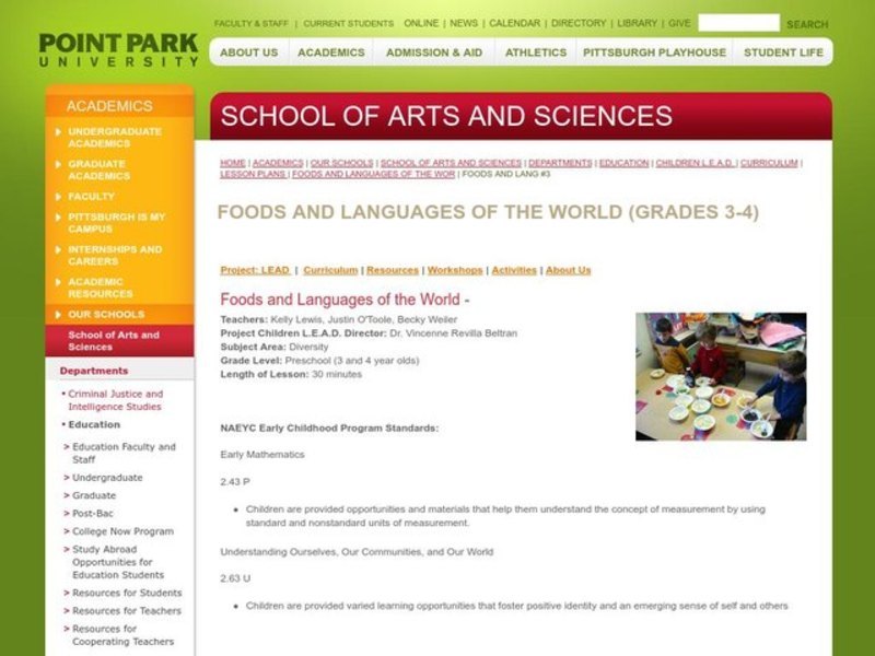 Foods and Languages of the World Lesson Plan