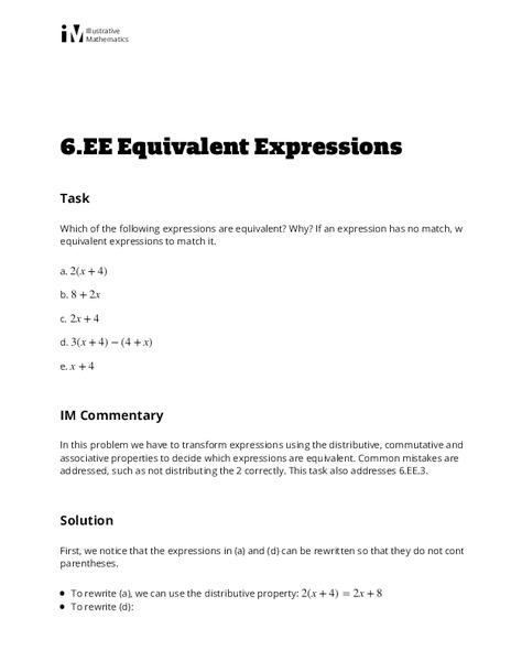 6.EE.4 Equivalent Expressions Activity