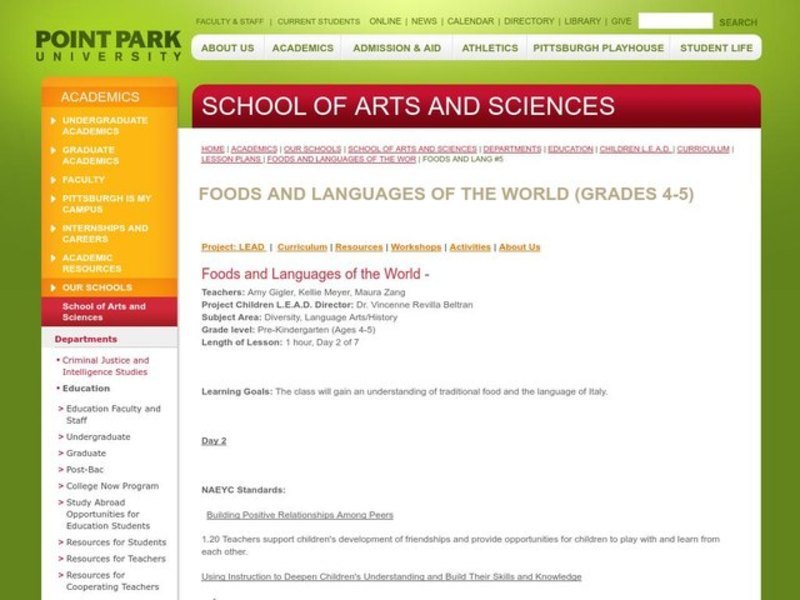 Foods and Languages of the World Lesson Plan