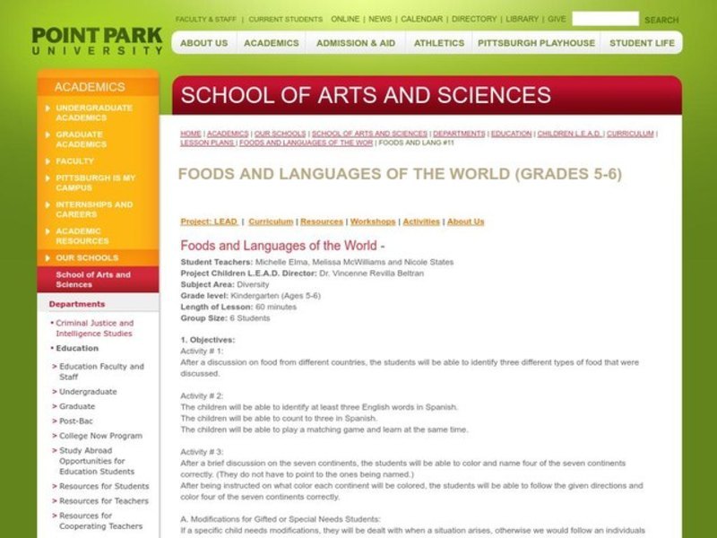 Foods and Languages of the World Lesson Plan