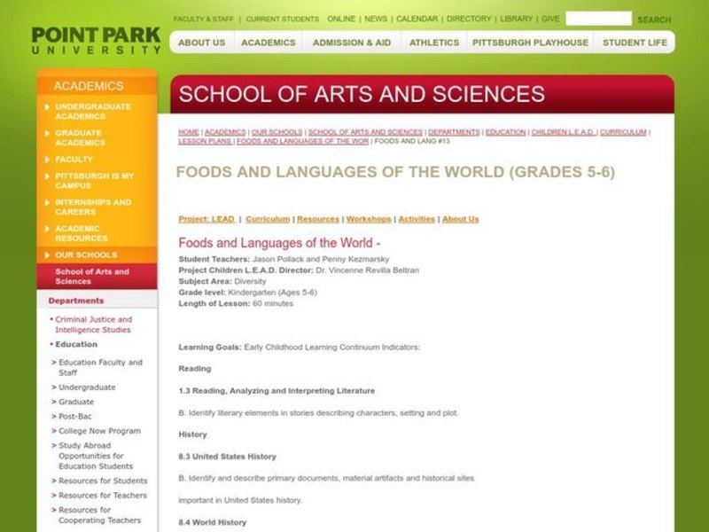 Foods and Languages of the World Lesson Plan