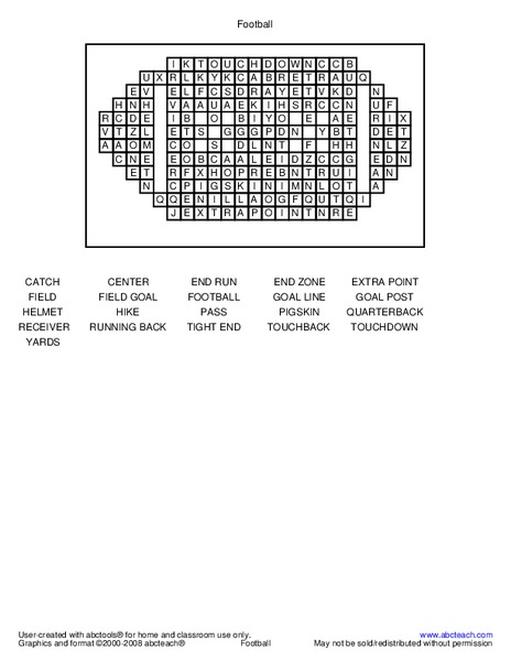 Football Word Search Worksheet