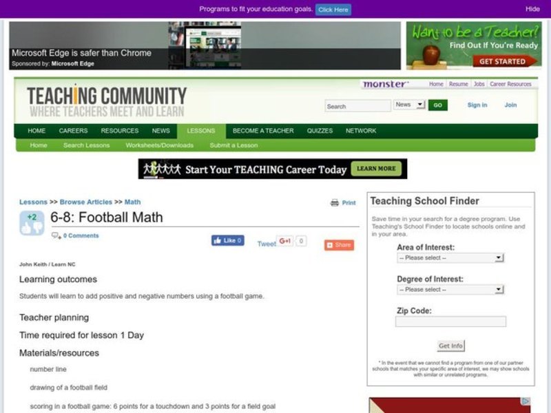Football Math Lesson Plan
