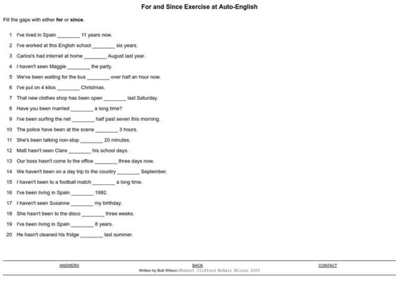 For and Since Exercise Interactive