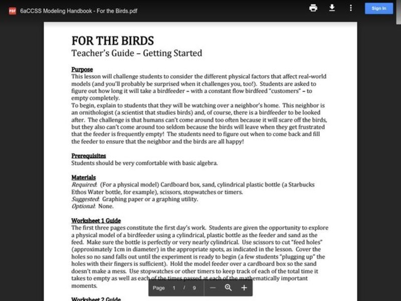 For the Birds Lesson Plan
