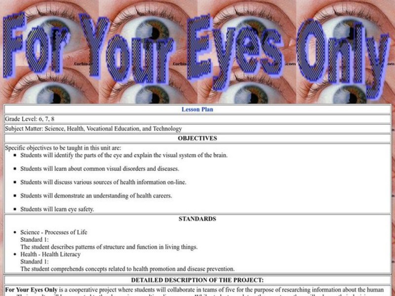 For Your Eyes Only  Lesson Plan