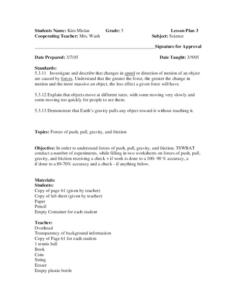 Force Lesson Plan