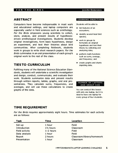 For The Birds Lesson Plan