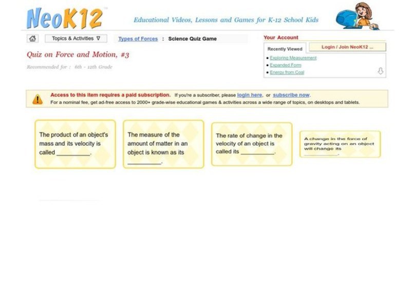 Force and Motion Quiz #3 Interactive