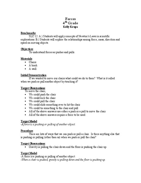 Forces Lesson Plan