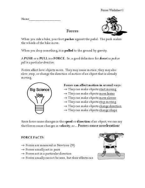 Forces Worksheet