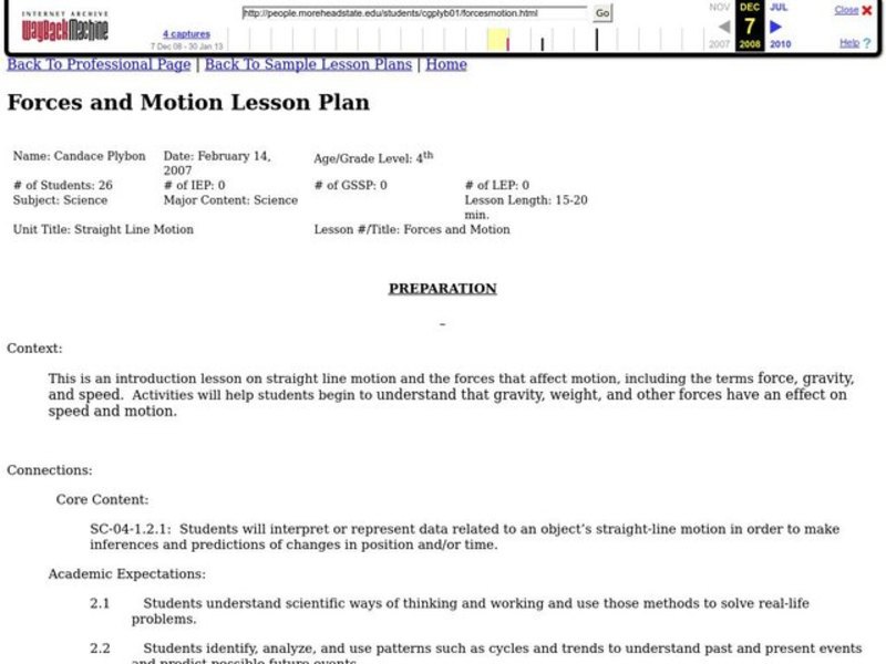 Forces and Motion Lesson Plan