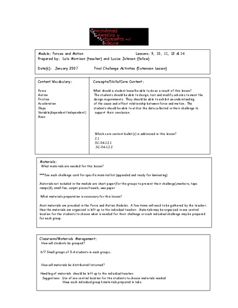 Forces And Motion Lesson Plan