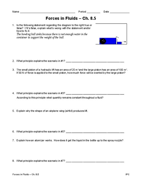 Forces in Fluids Worksheet