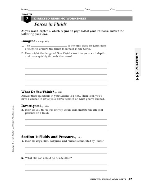 Forces in Fluids Worksheet