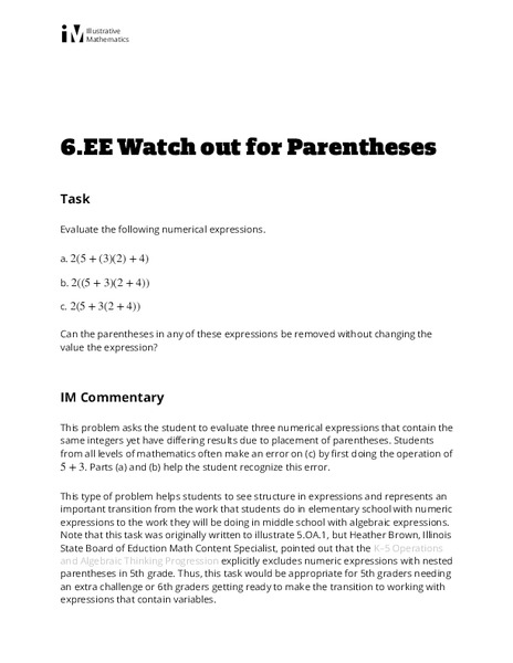 Watch out for Parentheses Activity