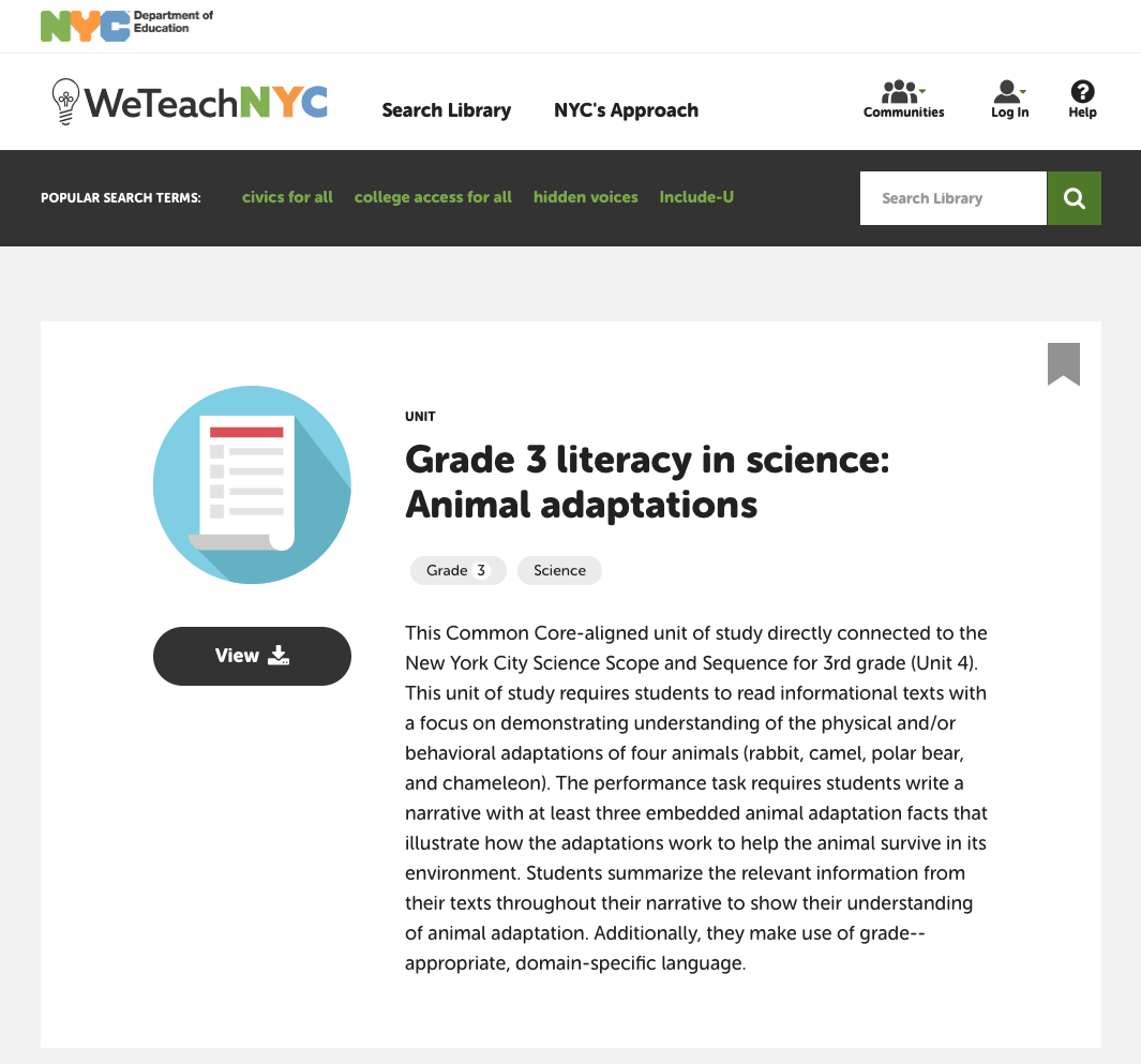 Grade 3 Literacy in Science: Animal Adaptations Unit Plan