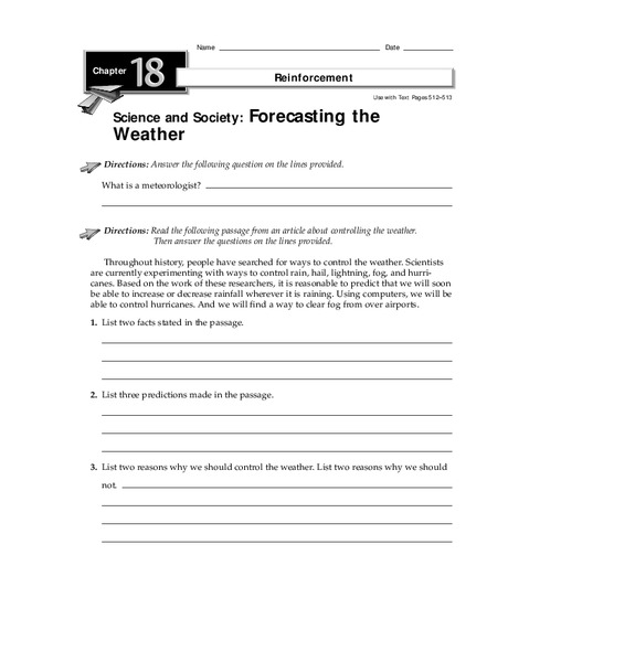Forecasting the Weather Worksheet