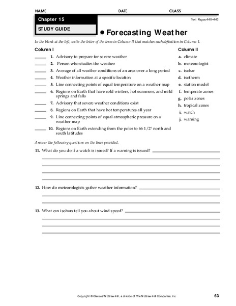 Forecasting Weather Worksheet