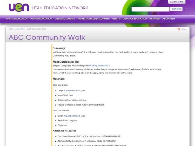 ABC Community Walk Lesson Plan