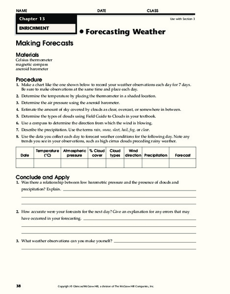 Forecasting Weather Worksheet