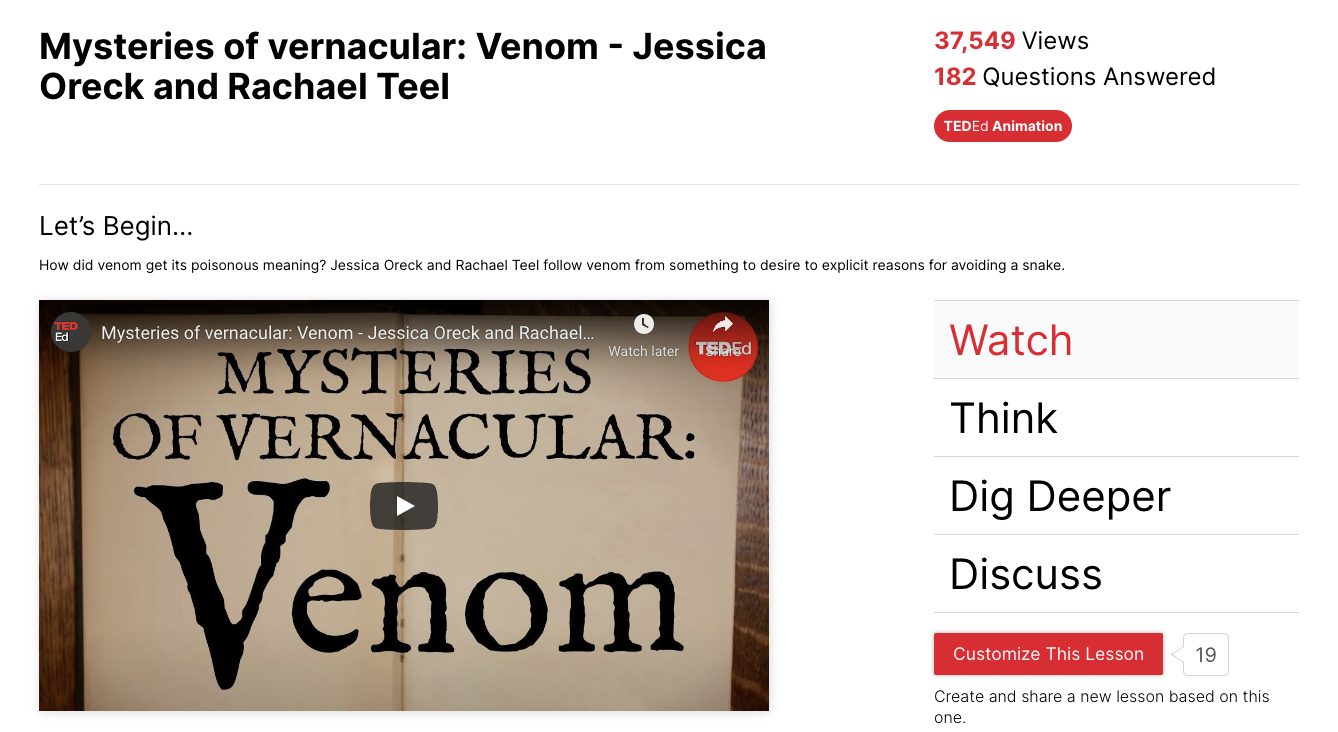 Mysteries of Vernacular: Venom Instructional Video