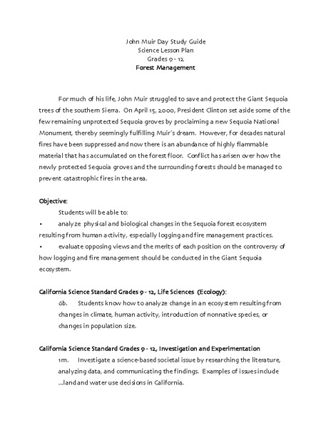 Forest Management Lesson Plan