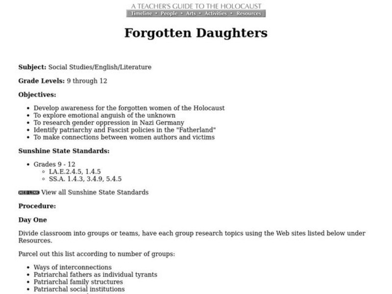 Forgotten Daughters Lesson Plan