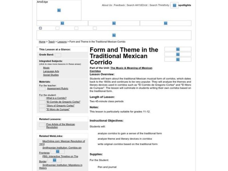 Form and Theme in the Traditional Mexican Corrido Worksheet