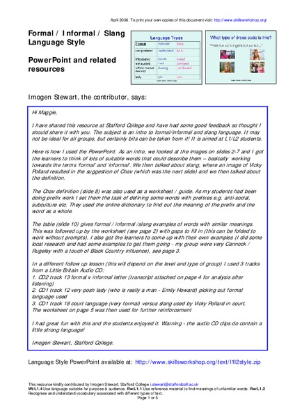 Formal and Informal Language Organizer