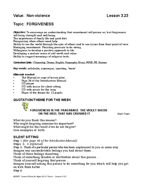 Forgiveness Lesson Plan