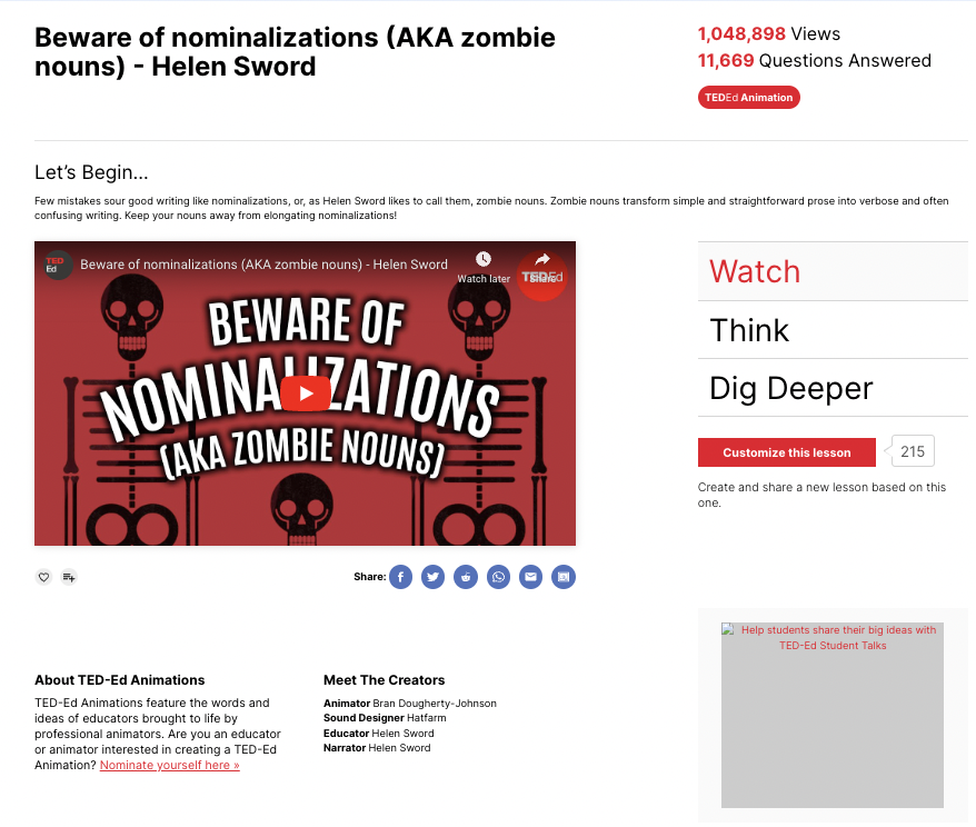 Beware of Nominalizations (AKA Zombie Nouns) Instructional Video