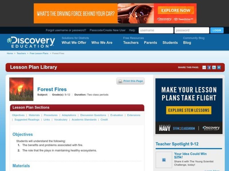 Forest Fires Lesson Plan