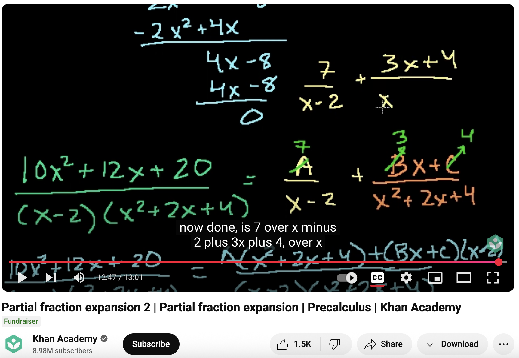 Partial Fraction Expansion 2, Partial Fraction Expansion, Precalculus Instructional Video