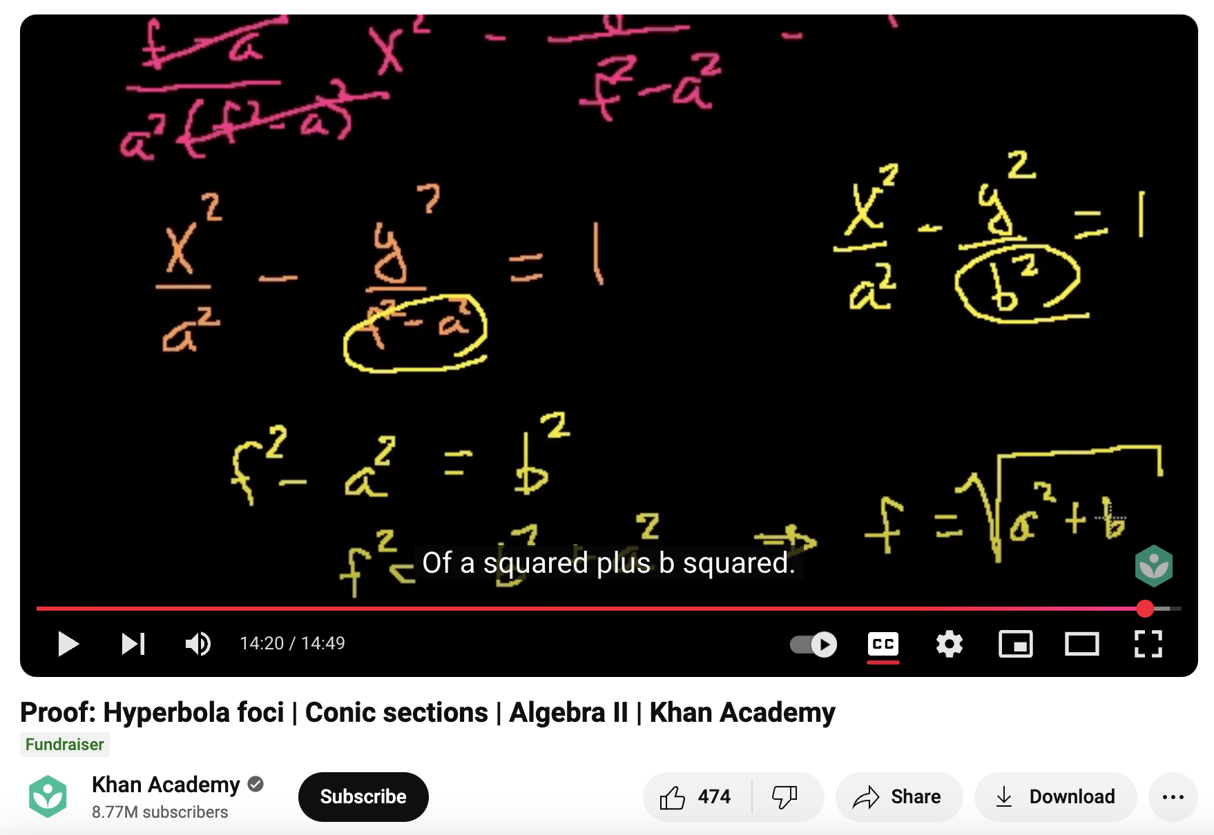 Proof: Hyperbola Foci, Conic Sections, Algebra II Instructional Video
