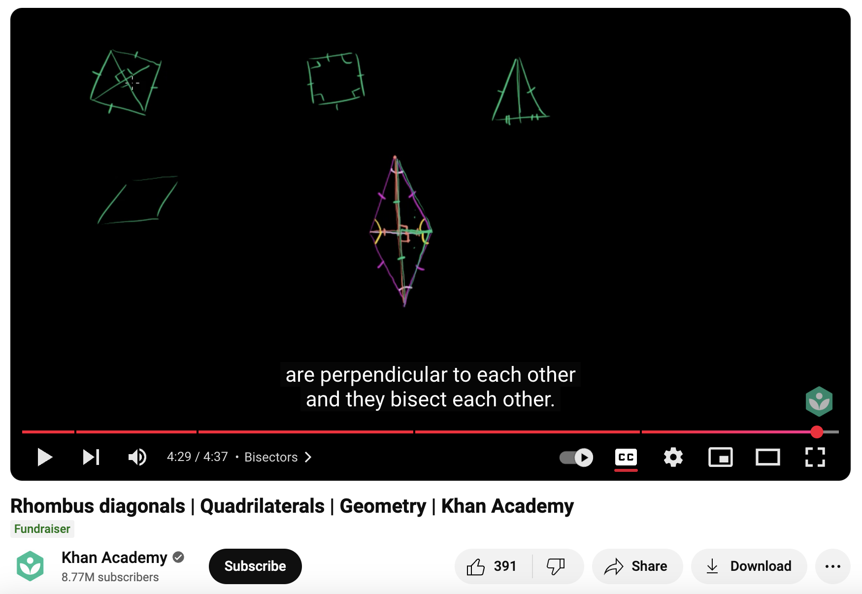 Rhombus Diagonals, Quadrilaterals, Geometry Instructional Video