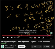 Taking Percentages, Linear Equations, Algebra I Instructional Video