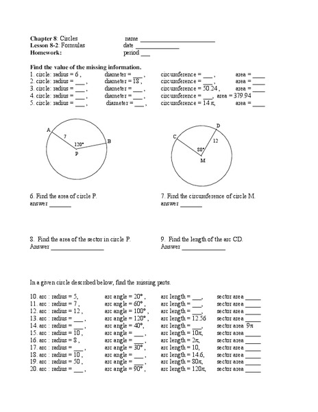 Formulas Homework Worksheet