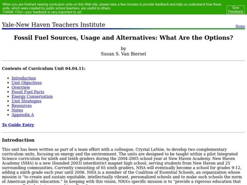Fossil Fuel Sources, Usage and Alternatives: What Are the Options? Lesson Plan