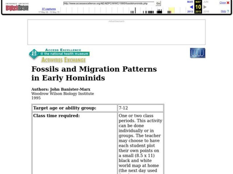 Fossils And Migration Patterns in Early Hominids Lesson Plan