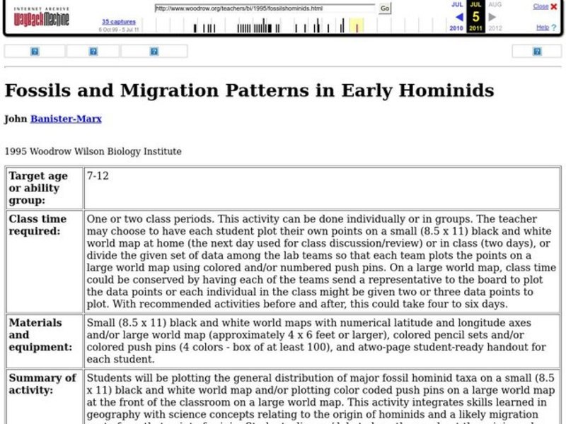 Fossils and Migration Patterns in Early Hominids Lesson Plan
