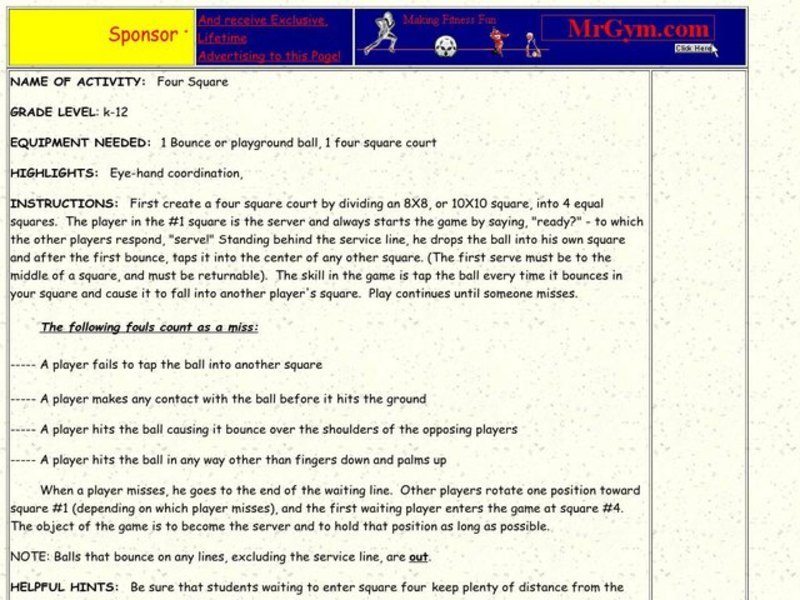 Four Square Lesson Plan